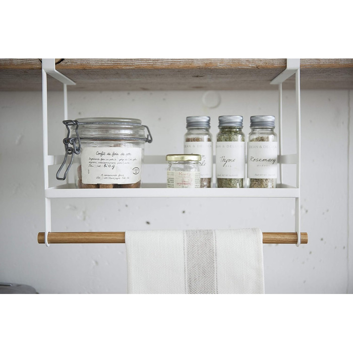 Підставка для спецій під полицю, біла, сталь/дерево, мінімалістична, 32,5 x 12,5 x 24,5 см, 3498 TOSCA
