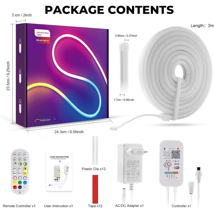 Світлодіодна стрічка LUXONIC Neon Rope 5M, 16 мільйонів кольорів, RGBIC LED з Alexa, Google Assistant, синхронізація з музикою, гнучкий силікон для ігор з декором своїми руками, телевізора та спальні (не підтримує WiFi 5G) (WIFI 3M)