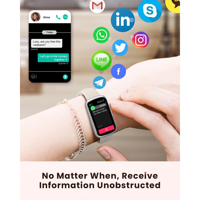 Жіночий смарт-годинник Sanorum, фітнес-годинник 1,47 дюйма з пульсометром, монітором сну SpO2, 24 спортивні режими, трекером активності, повідомленнями/WhatsApp, відстеженням менструального циклу, крокоміром, водонепроникним IP68, сумісним з Android та iO