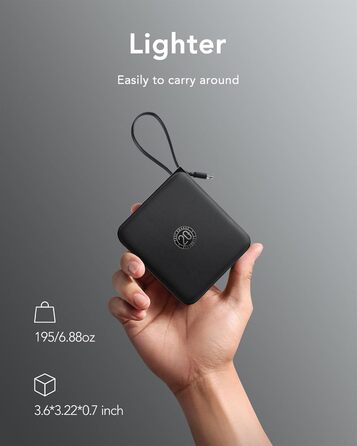 Із кабелем 10000 мАг. Маленький USB-C Power Bank. Швидка зарядка. 22,5 Вт. Міні-портативний зарядний пристрій. Зовнішній акумулятор. Маленький, але потужний акумулятор.