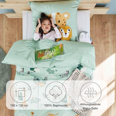 Дитяча постільна білизна тварини 100x135 см - 100 бавовна, практична застібка-блискавка, можна прати в пральній машині, постільна