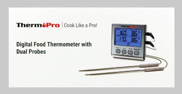 Цифровий термометр для гриля ThermoPro TP17 з нержавіючої сталі, з підсвічуванням (синій), діапазон температур до 300 C (колір Срібло)