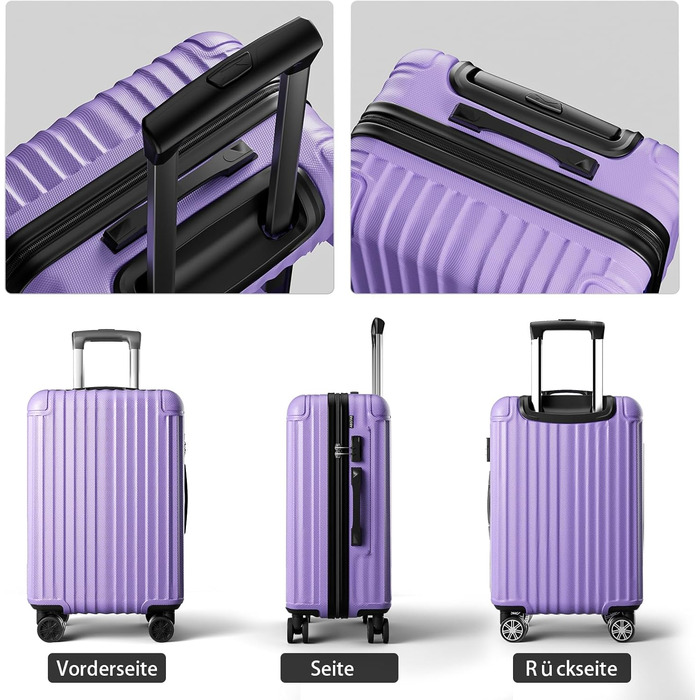 Ручна валіза Voyager 55x35x23 см, валіза з жорстким корпусом та візком, маленька, легка дорожня валіза з 4 колесами, кодовий замок, світло-фіолетовий, розмір S