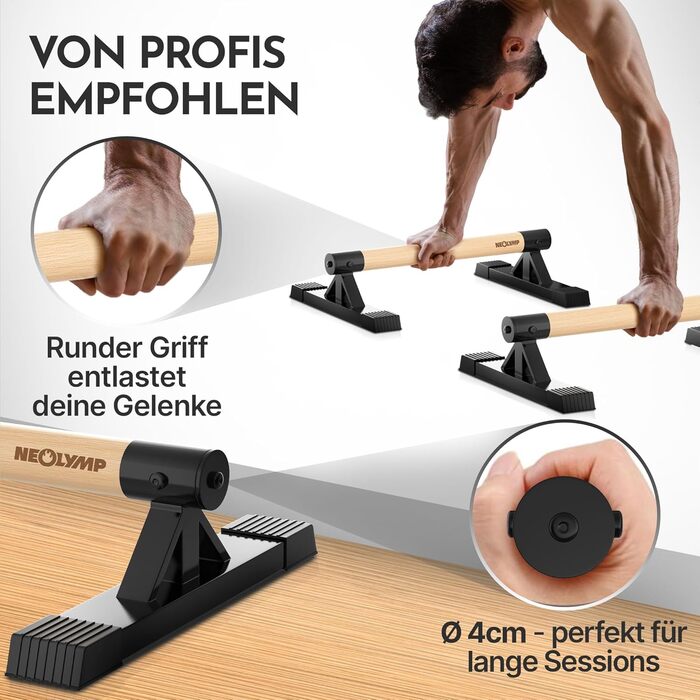Набір з 2 дерев&39яних ручок для віджимань NEOLYMP, що не зачіпають зап&39ястя, з вправами для калістеніки - виготовлені вручну паралети, турнік для віджимань, ручки для стійки на руках, бруси для віджимань, обладнання для калістеніки, низькі паралети
