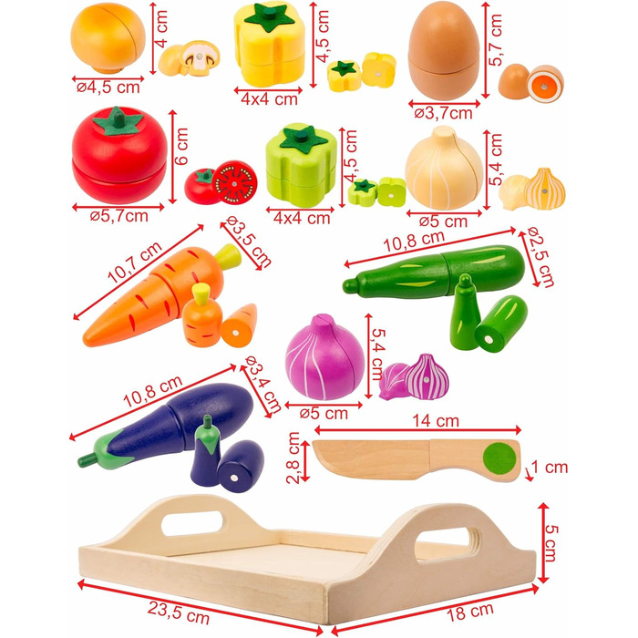 Дитячі кухонні аксесуари з дерева Овочі для нарізки 22 шт. и Міні-кухар дерев'яна іграшка Їжа дерев'яна кухонна іграшка Іграшка для розвитку моторики Монтессорі Магнітна іграшка Іграшка від 3 років