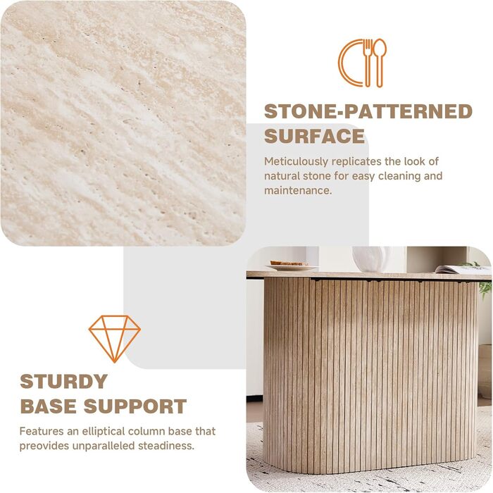 Прямокутний обідній стіл, сучасна стільниця з МДФ, кухонний стіл у скандинавському стилі, рейковий дизайн, підходить для вітальні та їдальні, жовтий травертин