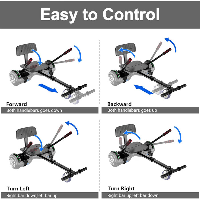 Гіроскутер із кріпленням сидіння – самобалансуючий 6,5" з Bluetooth-динаміком та світлодіодними ліхтарями для дітей, дівчаток та хлопчиків (включно з картингом)
