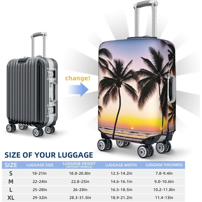 Чохол для валізи Захід Сонця, міцний захист для багажу, підходить для валіз розміром 45.7 - 81.3 см, розмір XL, Чорний, X-Large