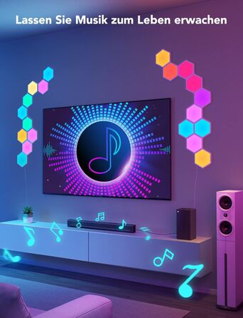 Працює з Alexa, Google Assistant, Creative Decorative Wi-Fi, Music Sync for Gaming Lighting & Room Decoration, 10 RGBIC Smart Wall Light