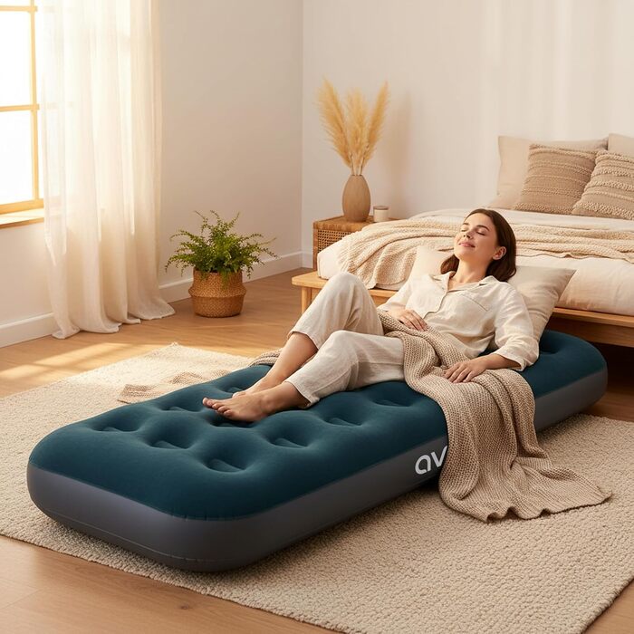 Надувний матрац AVENLI, надувне ліжко для кемпінгу з вбудованим ножним насосом для 1 особи, 1973x22 см, надувний матрац, гостьове ліжко, м&39яка спальна поверхня з флокованим чохлом, дорожнє ліжко для кемпінгу та дому