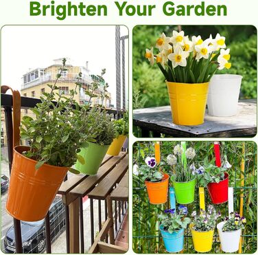 Підвісних квіткових горщиків 16 см, кольоровий металевий квітковий горщик, підвісний горщик зі знімним гачком і отвором, для балко