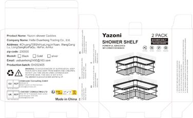 Душова полиця Yazoni без свердління 2 шт. - Душова полиця кутова з гачком, душова полиця з нержавіючої сталі для ванної кімнати та
