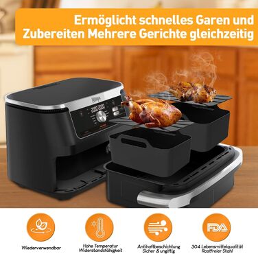 Набір аксесуарів для фритюрниці з силіконовою формою Gtkei з 8 предметів для Ninja Foodi AF500EU Flexdrawer 10.4 л, без бісфенолу А Аксесуари для фритюрниці Ninja AF500EU, стійки та інструменти з нержавіючої сталі 18/8