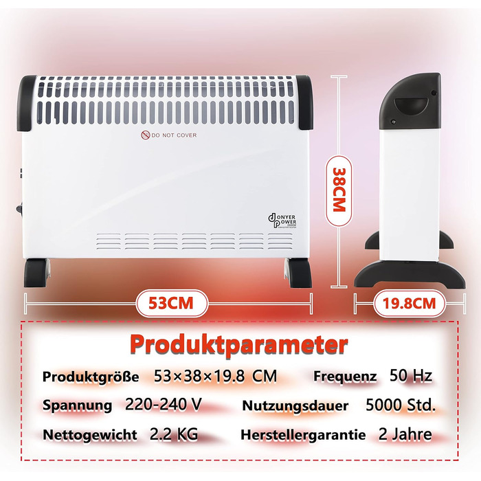 Конвекторний радіатор DONYER POWER 2000 Вт з регульованим термостатом (не минулорічний) бежевий