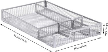 Органайзер для шухляд столу, металева сітка, органайзер для офісних шухляд з 5 відділеннями, коробка для зберігання на столі, для дому, шкільного приладдя, 31,9 x 21,6 см (сріблястий)