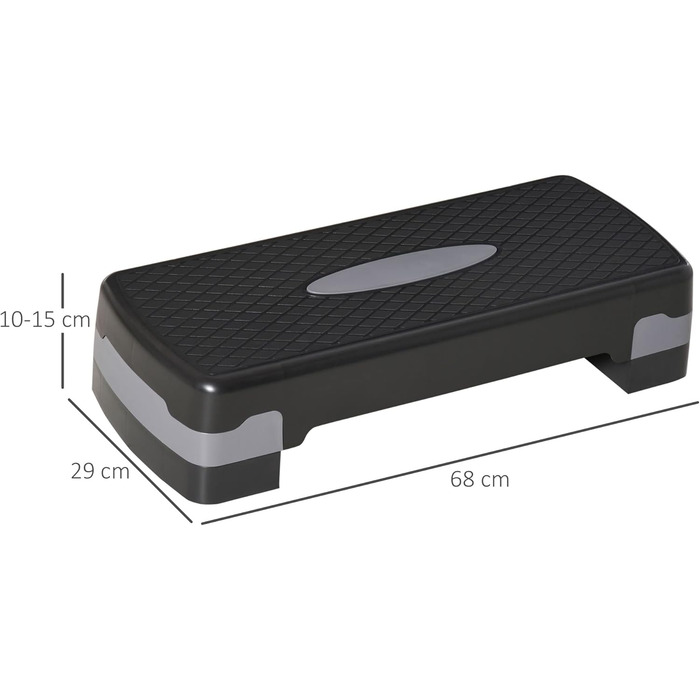 Степер HOMCOM Аеробний степер з 2 рівнями регулювання висоти 10-15 см, нековзний фітнес-степер, міні-степер для домашнього офісу, чорний сірий