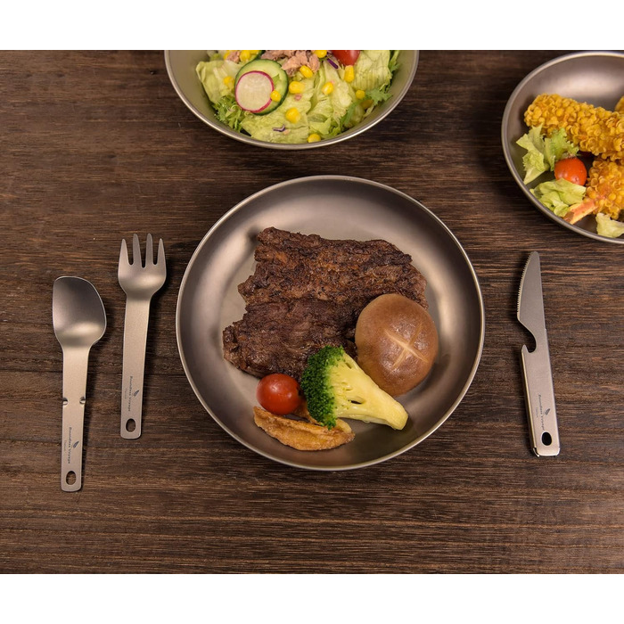 Набір титанових кемпінгових столових приборів iBasingo для кемпінгу, на відкритому повітрі, ложка, ніж, виделка, відкривачка для пляшок, невеликий легкий багаторазовий набір столових приборів для кемпінгу, риболовлі, походів, пікніка, барбекю, 3 шт. Ti107