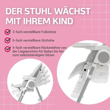 Сулено - стільчик для годування LOVIS, регульована підніжка та піднос, ремені безпеки та протиковзкий обмежувач, функція нахилу, к