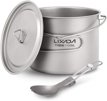Титанова чашка Lixa-da з кришкою та складною лопаткою, 750 мл/900 мл/1100 мл, легкий посуд для пікніка, для кемпінгу, походів, пікніків на свіжому повітрі, 128 г C-1100 мл