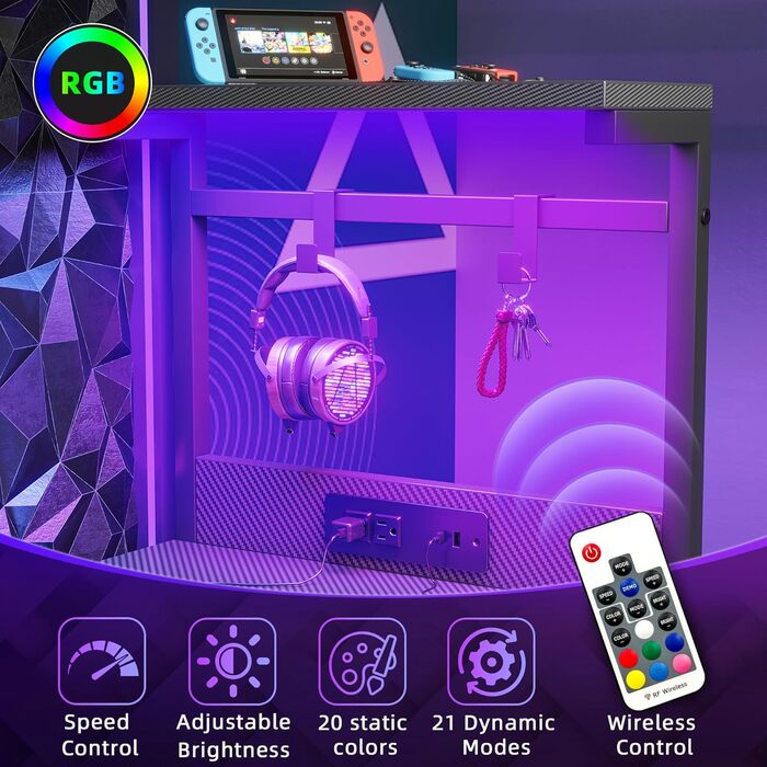 Письмовий стіл 120x50 см з розетками, складний ігровий комп&39ютерний стіл з шухлядою, бічною кишенею та сумкою, великий простір для зберігання, робоча станція з 2 гачками для домашнього офісу 120 x 50 см чорний карбон