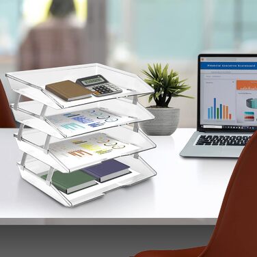 Лоток для листів Acrimet Facility з 4 рівнями та боковим завантаженням, лоток для листів формату A4, настільний органайзер для файлів, пластик (прозорий кришталь)