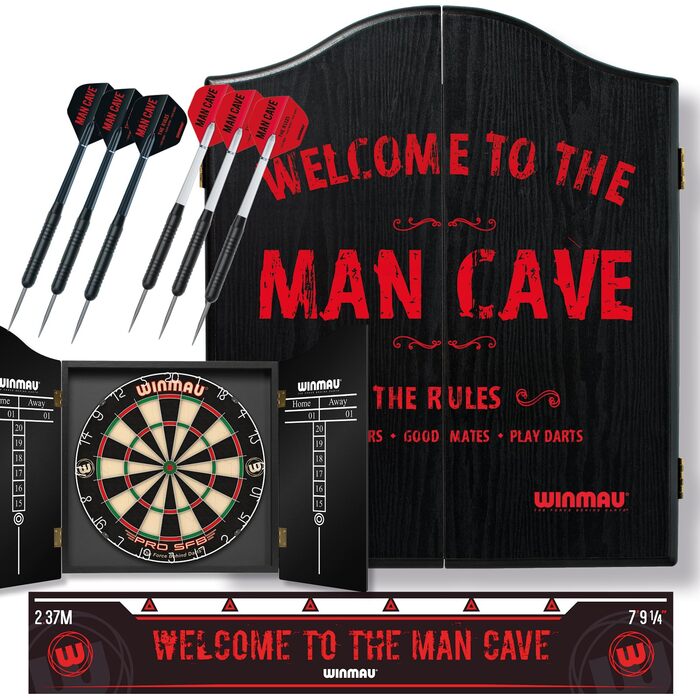 Подарунковий набір мішені для дартсу Winmau Man Cave з мішенню для дартсу, шафою для дартсу, дротиками та лінією для кидка