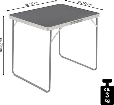 Складаний туристичний стіл Nexos Trading з ручкою для перенесення 80x60x70 см Складаний кемпінговий бічний столик антрацит Легкий, компактний, всепогодний столик-валіза