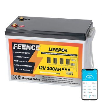 Акумулятор, 200A BMS Bluetooth літій-іонний акумулятор 12V 300Ah, до 15 000 циклів, максимальна енергія 3840 Втгод з низькотемпературним відключенням, ідеально підходить для автофургонів, сонячних батарей, тролінгових двигунів 12V 300AH LiFePO4, 12V 300Ah
