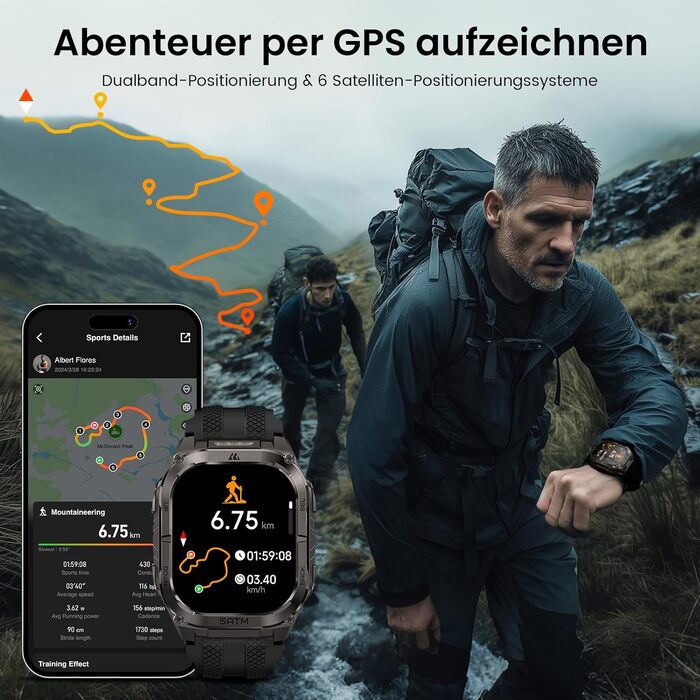 Розумний годинник KOSPET Tank M4C для чоловіків зі світлодіодним підсвічуванням, 1,96-дюймовим AMOLED-дисплеєм, дводіапазонним GPS та компасом, наддовгим часом автономної роботи, цілодобовим відстеженням серцевого ритму та сну, водонепроникністю 50 м, Blu