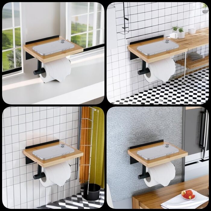 Головна сторінкаХенг Тримач для туалетного рушника з поличкою з натурального бамбука Тримач для туалетного рушника з нержавіючої с