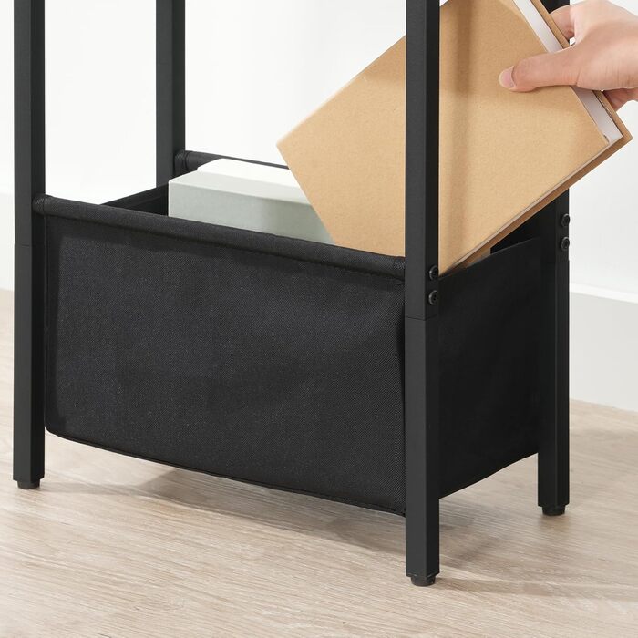 Журнальний столик HOOBRO із зарядною станцією, тумбочка з місцем для зберігання, диван-столик з розеткою та USB-портами, для невеликих приміщень, спалень, віталень, рустикальний коричневий та чорний EBF125CBZ01 темно-коричневий чорний