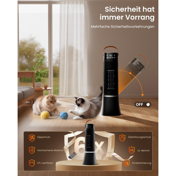 Енергозберігаючий електричний вентилятор-обігрівач, 2000 Вт, з пультом дистанційного керування, термостатом, 12-годинним таймером, 3 режимами, захистом від перегріву та перекидання, коливаннями 75, керамічним електричним нагрівальним елементом PTC (D)