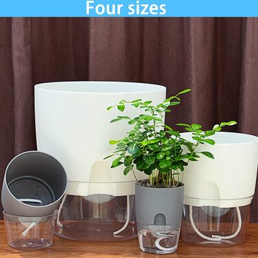 Пластикові квіткові горщики, 6 шт. , 22,3 см/15,3 см/10,5 см/8,2 см, горщики для трав із самополивом та резервуаром для води, сучасні горщики для кімнатних рослин, квітів та трав - Білі, комплект із 6 предметів