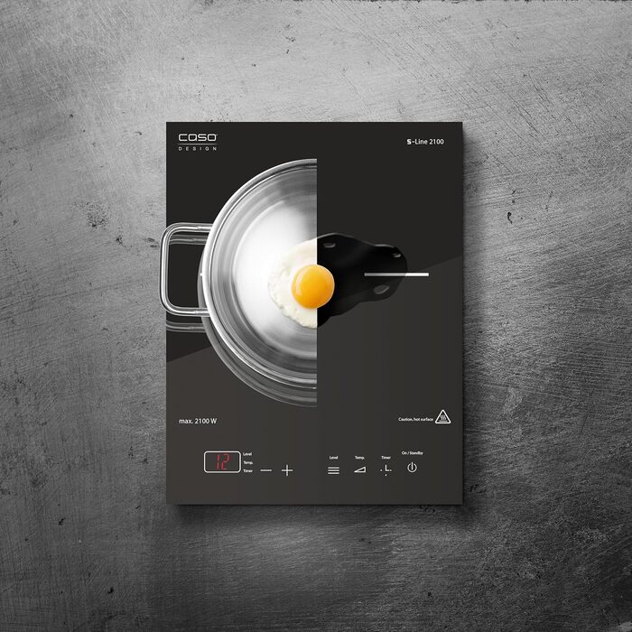 Індукційна варильна поверхня CASO S-Line 2100 мобільна, переможець тесту, точний SmartControl 60-240C, таймер до 180 хв., каструлі до 24 см, 2100 Вт, склокераміка, нержавіюча сталь, чорний одинарний індукційний одинарний