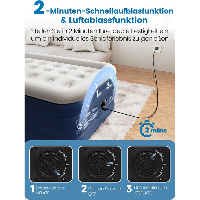 Самонадувальний надувний матрац, надувне ліжко для 1 особи, герметичне самонадувальне надувне ліжко з вбудованим насосом за 2 хвилини, надувний матрац для дому та гостьового ліжка 190x99x46 см, одномісний