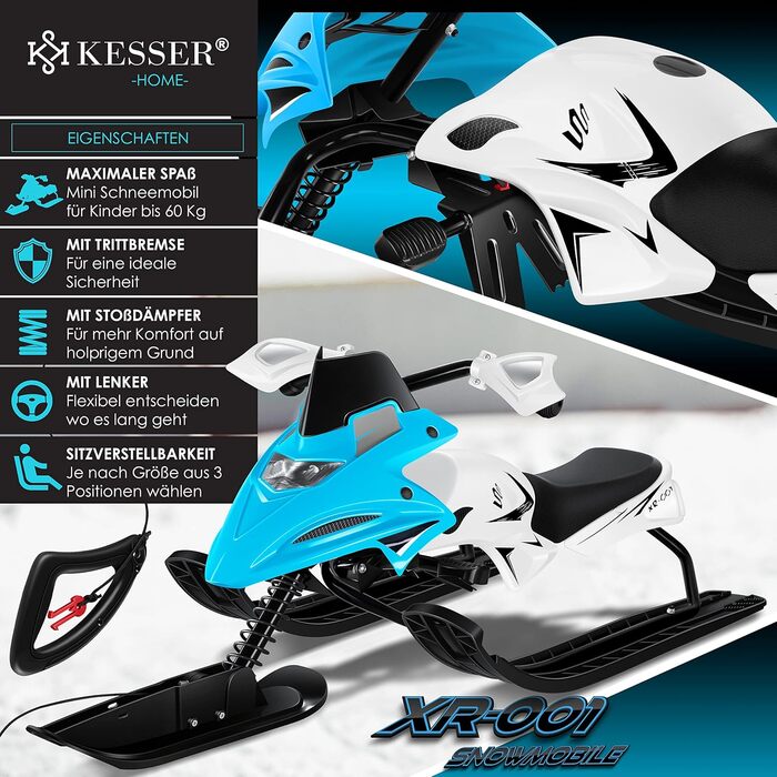 Дитячий снігохід Kesser XR-525, кермовий, з ножними гальмами, синій