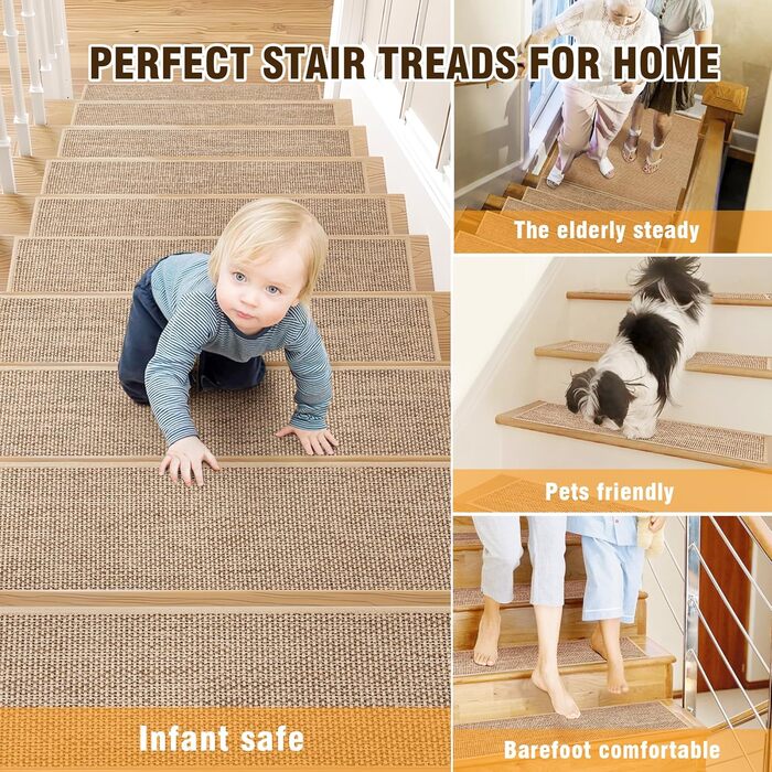 Льняні сходинки Deerly, нековзні, для дерев&39яних сходинок, що знімаються та наклеюються, для внутрішніх сходів, із самоклеючою основою, 20,3 x 76,2 см, бежевий колір, 15 шт. 8&39 x 30&39 бежевий 15