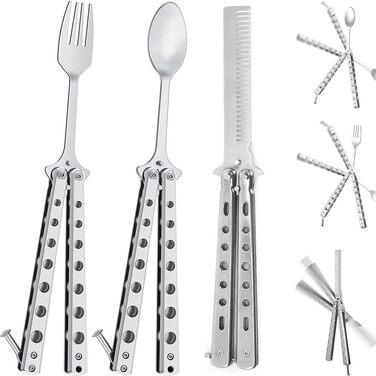 Набір виделок, ложок, гребінців, кемпінгових столових приборів, складний, нержавіюча сталь, для кемпінгу, полювання, подорожей, активного відпочинку, столових приборів для барбекю