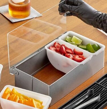 Контейнер для інгредієнтів Cocktail7 з нержавіючої сталі, 4 відділення, прозора пластикова кришка та знімні контейнери, барні аксесуари