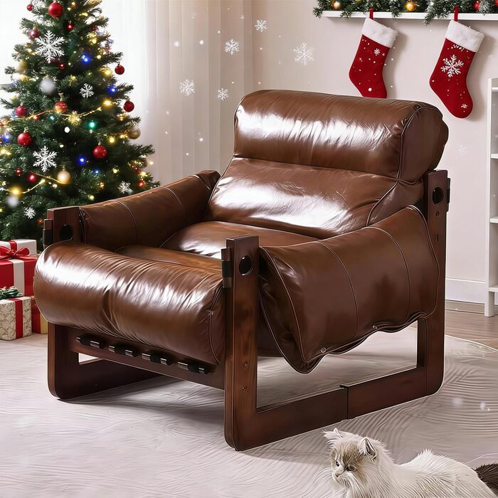 Крісло, крісло для читання, спальня, зручні крісла для обіймів, ретро-крісло з дерев&39яним каркасом та зручним сидінням для вітальні, спальні, домашнього офісу, рецепції, балкона, коричневий