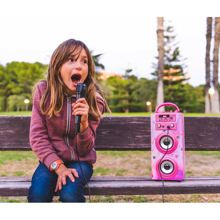 Караоке-система DYNASONIC 2 мікрофони Model 15 Lights, портативна, для дітей