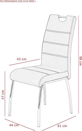 Столи Hela, комплект із 2 обідніх стільців Susi, чорна оббивка зі штучної шкіри, врізна ручка, хромований металевий каркас, 43 x 61 x 98 см, комплект із 2 шт., чорний