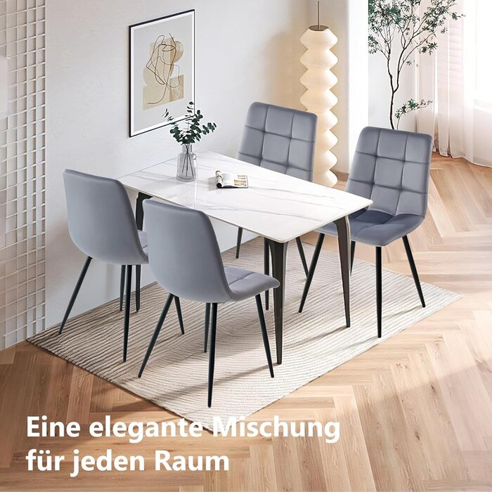 Обідній стілець Sweetcrispy, кухонний стілець з металевими ніжками - оксамитовий обідній стілець без підлокітників, сучасні стільці для їдальні, 2 шт., сірий, 45Ш * 55Г * 85В см