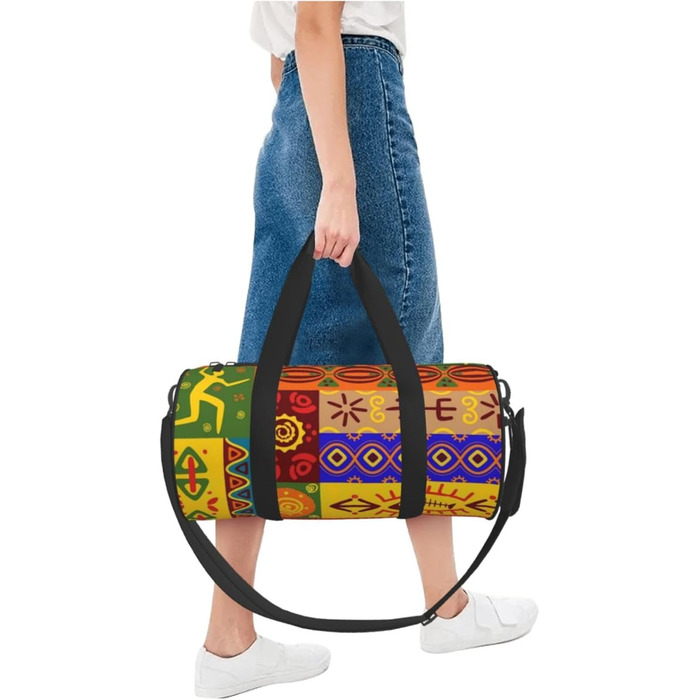 Спортивна сумка, дорожня сумка, з африканським національним орнаментом, принт на замовлення, чорна, універсальний розмір, сумка для подорожей