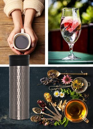 Пляшка для чаю з заварювальним контейнером - 480 мл - ізольована термокружка з нержавіючої сталі - чайник з вставкою для заварювання - отвір для пиття на 360 - 100 герметичний, екологічний (сірий) Сірий 480 мл