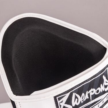 ВИДОВІВ ЗБРОЇ Щитки для гомілок Unlimited 2.0, біло-чорні, для тренувань та змагань, високоякісна синтетична шкіра та ідеальна амортизація, муай-тай, K1, MMA, карате та кікбоксинг, 8