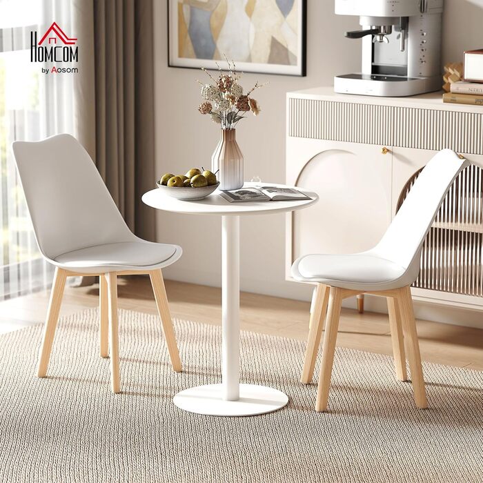 Обідній стіл HOMCOM 60 x 60 см Круглий кухонний стіл для 2 осіб Обідній стіл з підставкою Невеликий сучасний стіл для кухні, їдальні, вітальні Білий