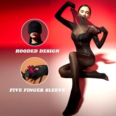 Боді-комбінезон RUIBAVYA, з капюшоном, блискучий, з рукавицями, чорний