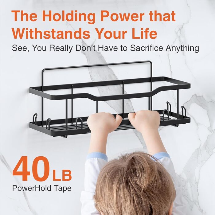 Полиця для ванної кімнати Tribal Cooking, піддон для душу, органайзер для підвісного кошика, чорна, дуже велика полиця для душу - Набір Athena Silken Black 4 - місткість 18 кг, стрічка PowerHold Tape - в комплекті 2 мочалки з люфи