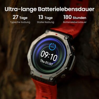 Розумний годинник для активного відпочинку на природі Amazfit T-Rex 3, 48-міліметровий AMOLED-дисплей, офлайн-карти та навігація, 6 супутникових систем, дводіапазонний GPS, 27 днів роботи від батареї, оплата NFC, понад 170 спортивних режимів, фрідайвінг н